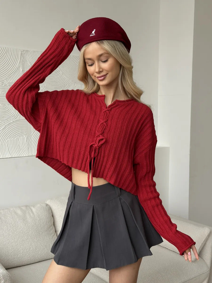 Damen lockerer Strickpullover mit Zopfdesign Drune
