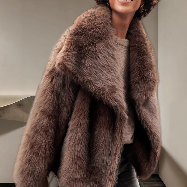 Damen Luxuriöse Kunstpelzjacke mit breitem Kragen Drune