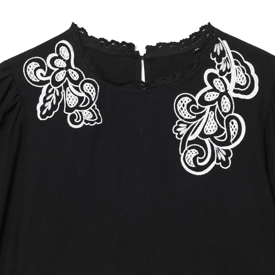 Damenbluse mit floraler Spitze und Volantärmeln Drune