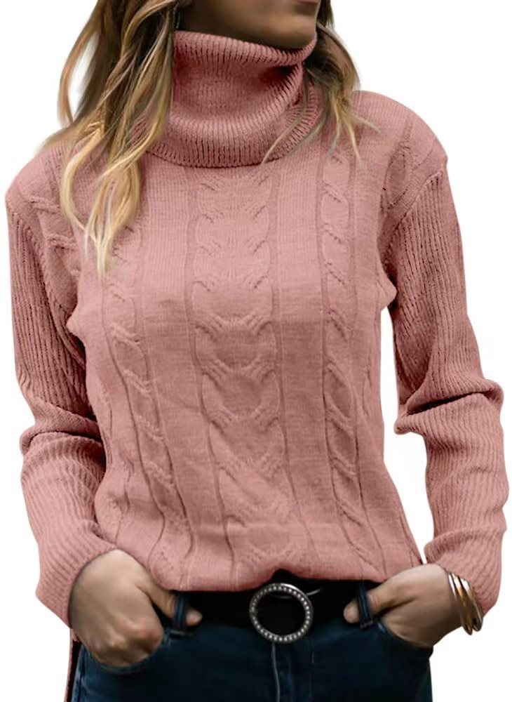Damen Strickpullover mit hohem Kragen und strukturiertem Zopfmuster Drune