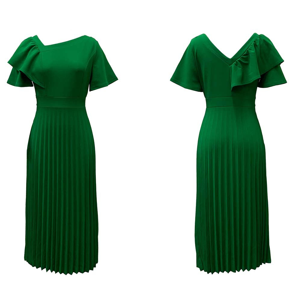 Damen Plisseekleid mit elegantem Rüschendesign und V-Ausschnitt Drune