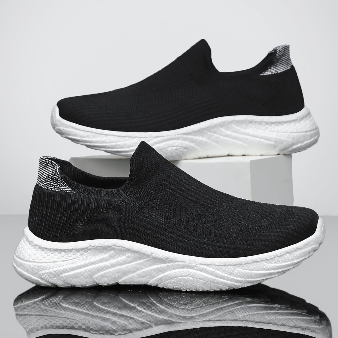 Damen nan nahtloser Strick-Slip-On Komfort-Laufschuh mit sockenähnlichem Schaft und gedämpfter Wellen-EVA-Sohle Drune