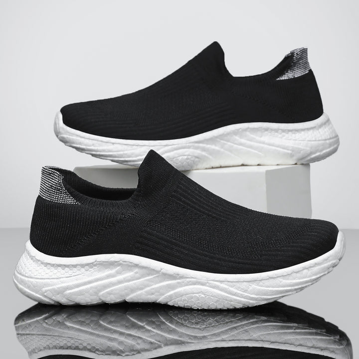 Damen nan nahtloser Strick-Slip-On Komfort-Laufschuh mit sockenähnlichem Schaft und gedämpfter Wellen-EVA-Sohle Drune