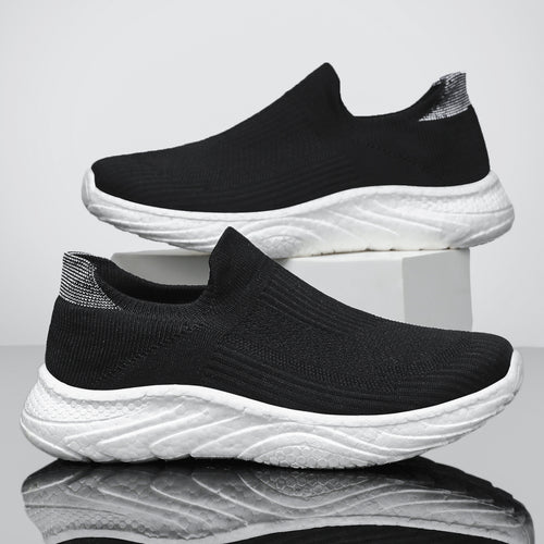 Damen nan nahtloser Strick-Slip-On Komfort-Laufschuh mit sockenähnlichem Schaft und gedämpfter Wellen-EVA-Sohle Drune