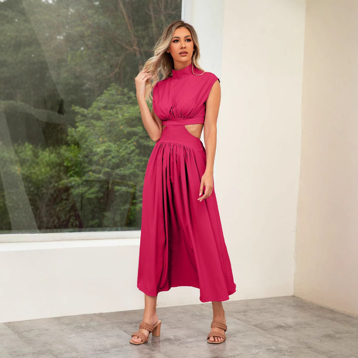 Damen Cut-Out Sommerkleid mit hohem Kragen Drune