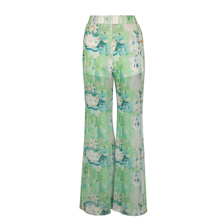 Damen weit geschnittene Transparente Blumenhose Drune