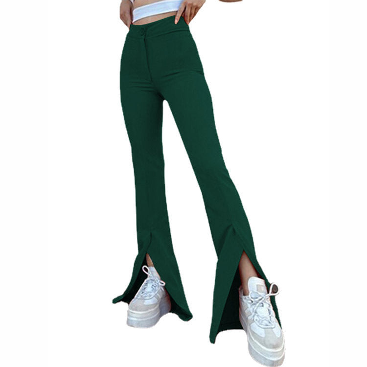 Damen Flared-Hose mit seitlichen Schlitzen und hohem Bund Drune