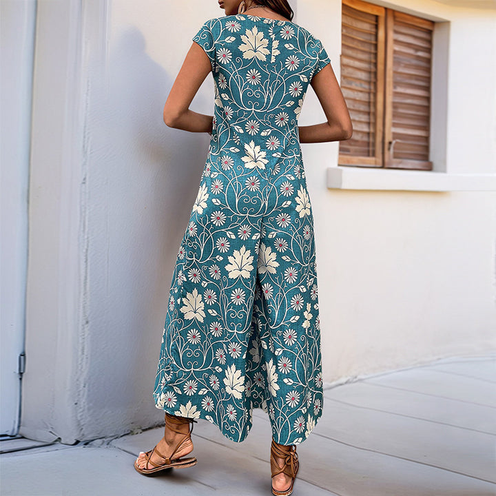 Damen lässiger Jumpsuit mit floralem Design und hohen Beinen Drune