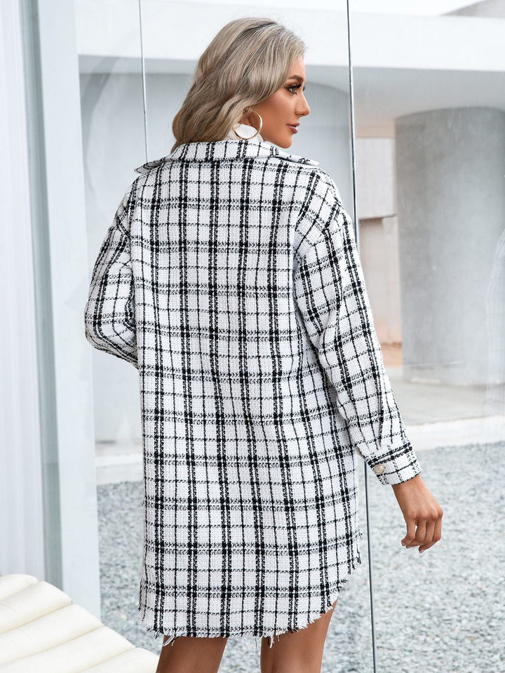 Drune | Plaid Longline Shacket - Trendy & Lässig - Knöpfen - Leichte Herbstschicht