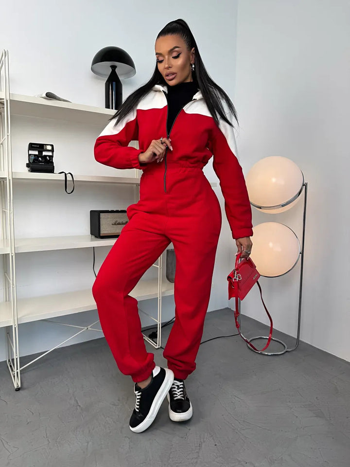 Damen Fleece-Jumpsuit mit Kapuze und Reißverschluss Drune