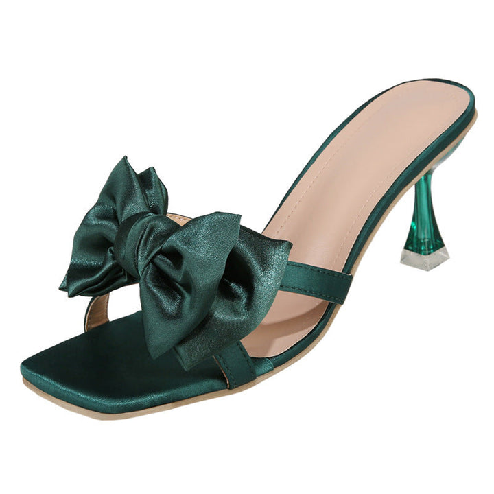 Damen elegante Sling-Sandalen mit glänzenden Schleifen und transparentem Absatz Drune