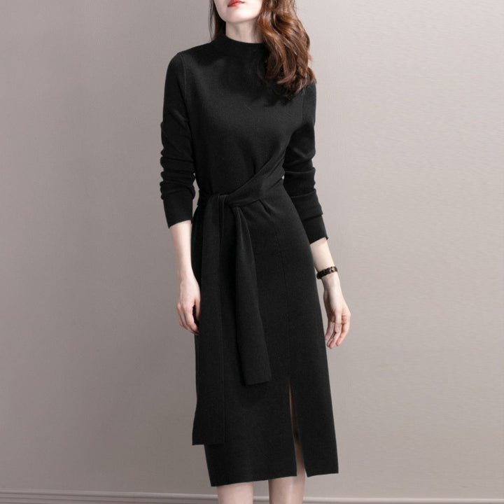 Damen elegantes Wickelkleid mit tiefem V-Ausschnitt und seitlichem Schlitz Drune