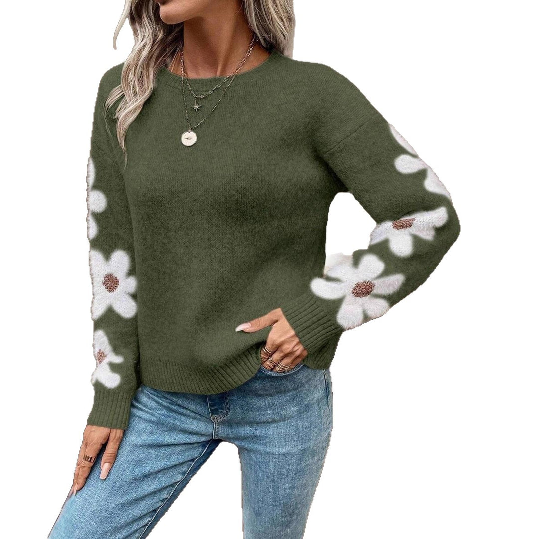 Damen Strickpullover mit floralen Applikationen und lässigem Schnitt Drune