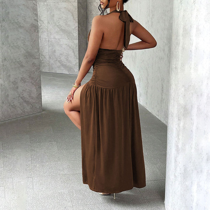 Damen Maxikleid mit tiefem V-Ausschnitt und seitlichem Schlitz Drune