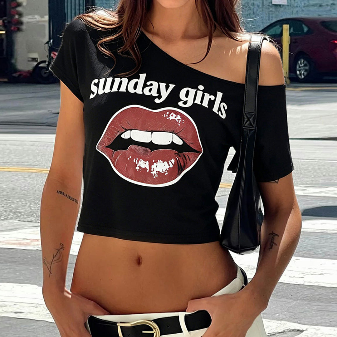 Damen Trendiges Crop-Top mit modernem Lippenprint Drune
