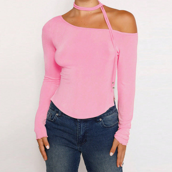 Damen Langarm-Top mit asymmetrischem Schnitt und schickem Bindeband Drune