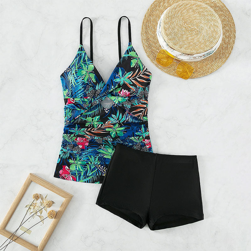 Damen Badeanzug-Set mit floralem Design und hohem Beinausschnitt Drune