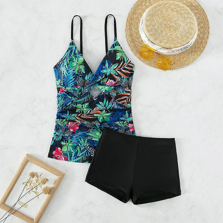 Damen Badeanzug-Set mit floralem Design und hohem Beinausschnitt Drune