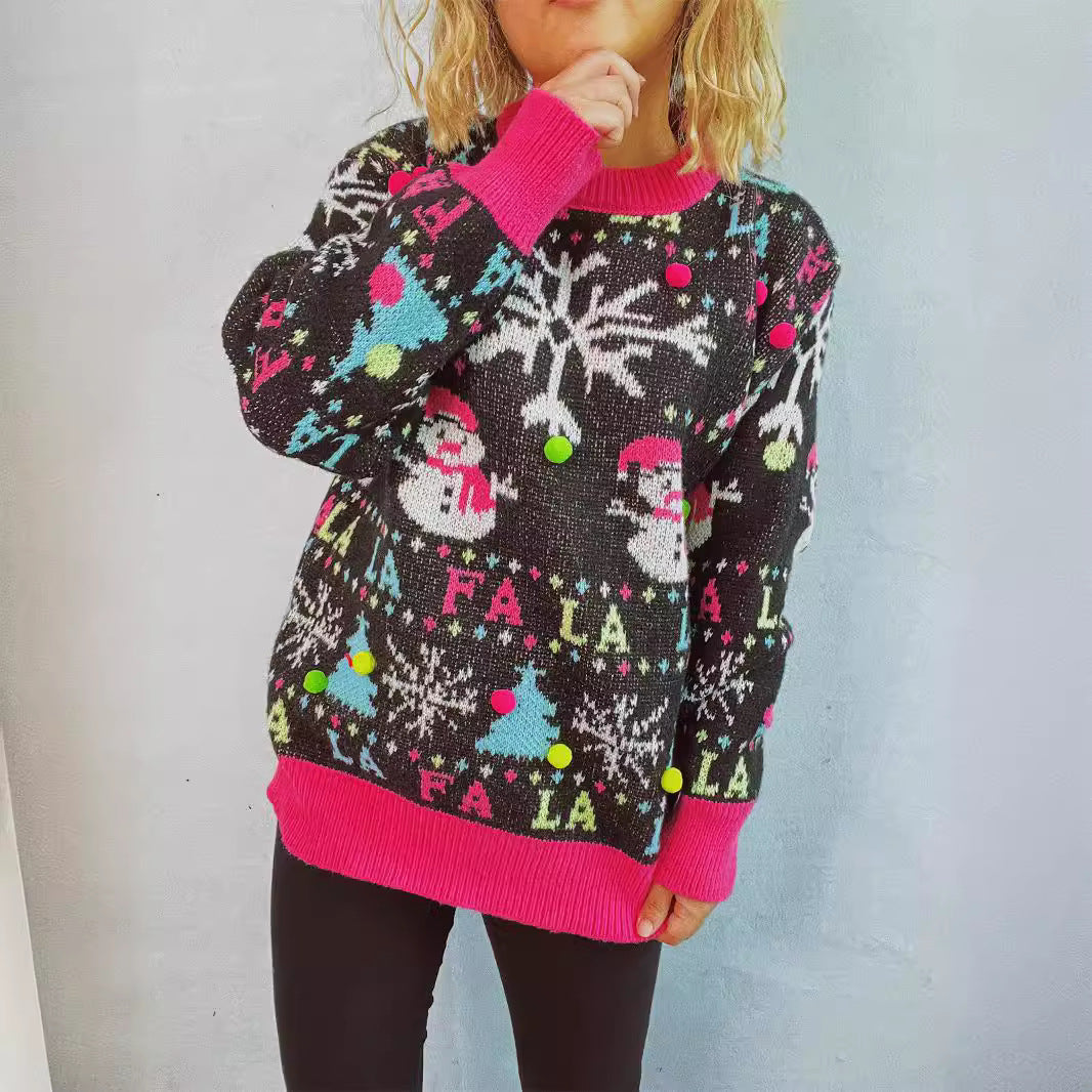 Damen festlicher Pullover mit bunten 3D-Applikationen und motivischem Design Drune