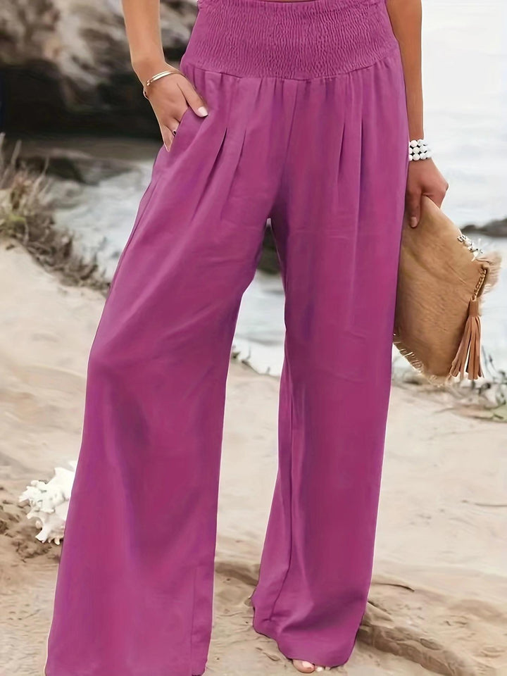 Damen Weite Leinenhose mit elastischem Bund und praktischen Taschen Drune