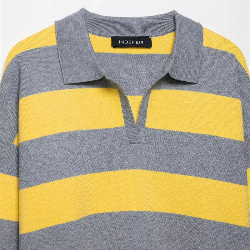 Damen modischer Pullover mit Polokragen und Streifendesign Drune