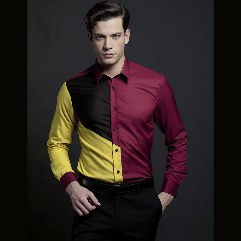 Herren modisches Langarmhemd mit geometrischem Farbspiel Drune