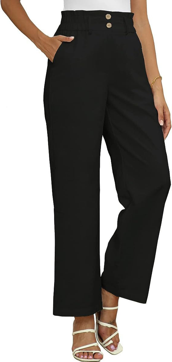 Damen weite Palazzo-Hosen mit elastischem Bund und praktischen Knopfdetails Drune