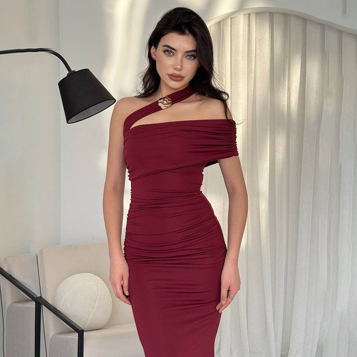 Damen Elegantes Wickelabendkleid mit asymmetrischem Schnitt und figurformendem Design Drune