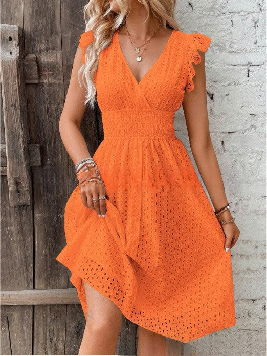 Damen Sommerliches Rüschkleid mit Waffelstruktur Drune