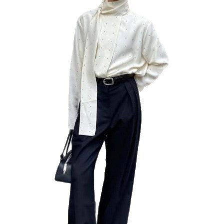 Damen Bluse mit Schleife und Puntmuster Drune