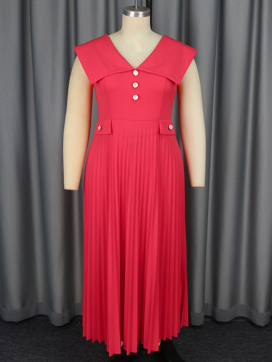 Damen plissiertes Maxikleid mit eleganten Knopfdetails Drune