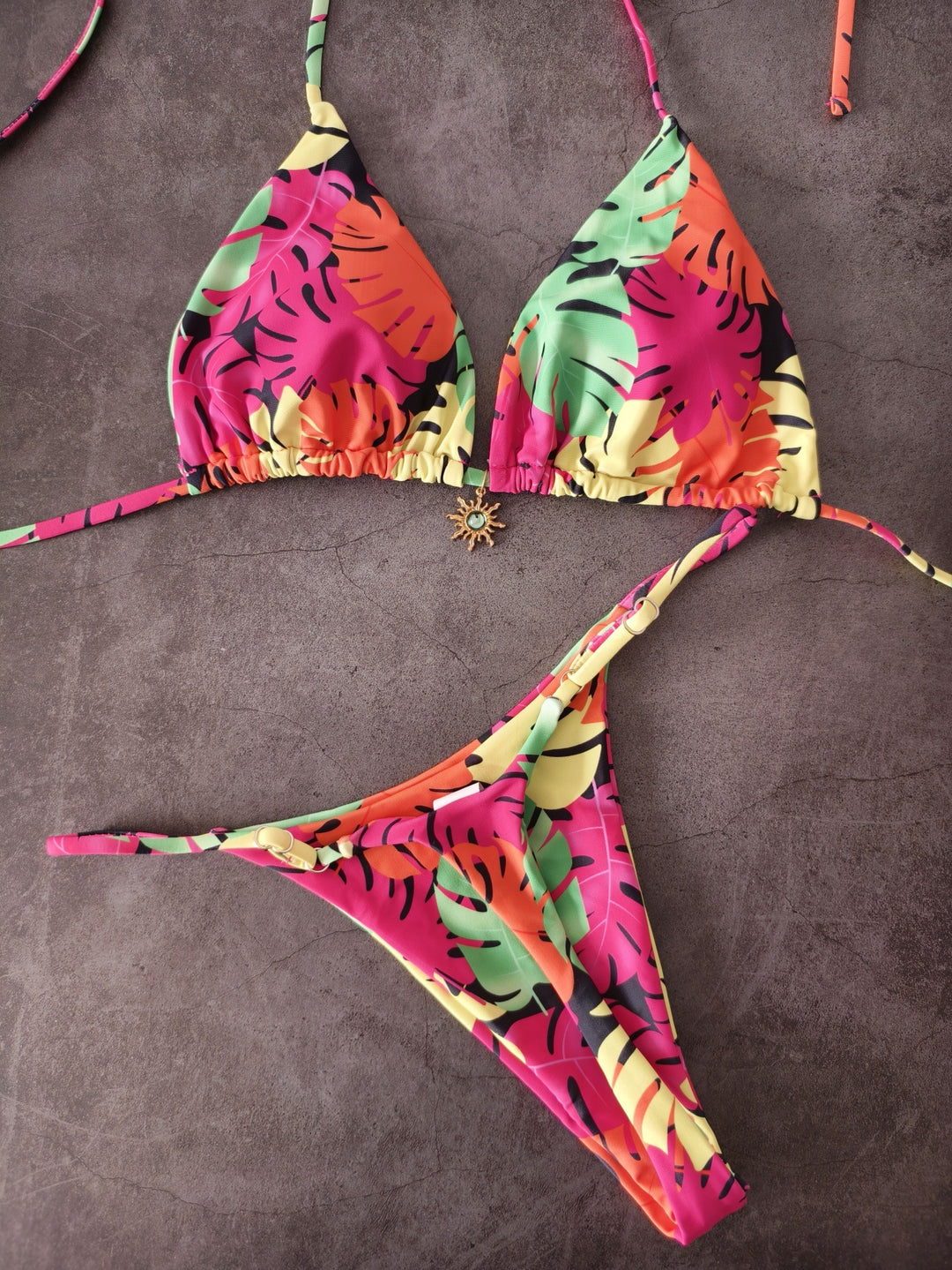 Damen Triangel-Bikini mit tropischem Blättermuster Drune