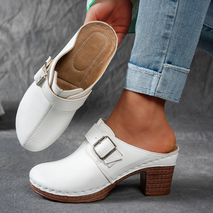 Damen Clogs mit modischem Schnallen-Design und komfortablem blockiertem Absatz Drune