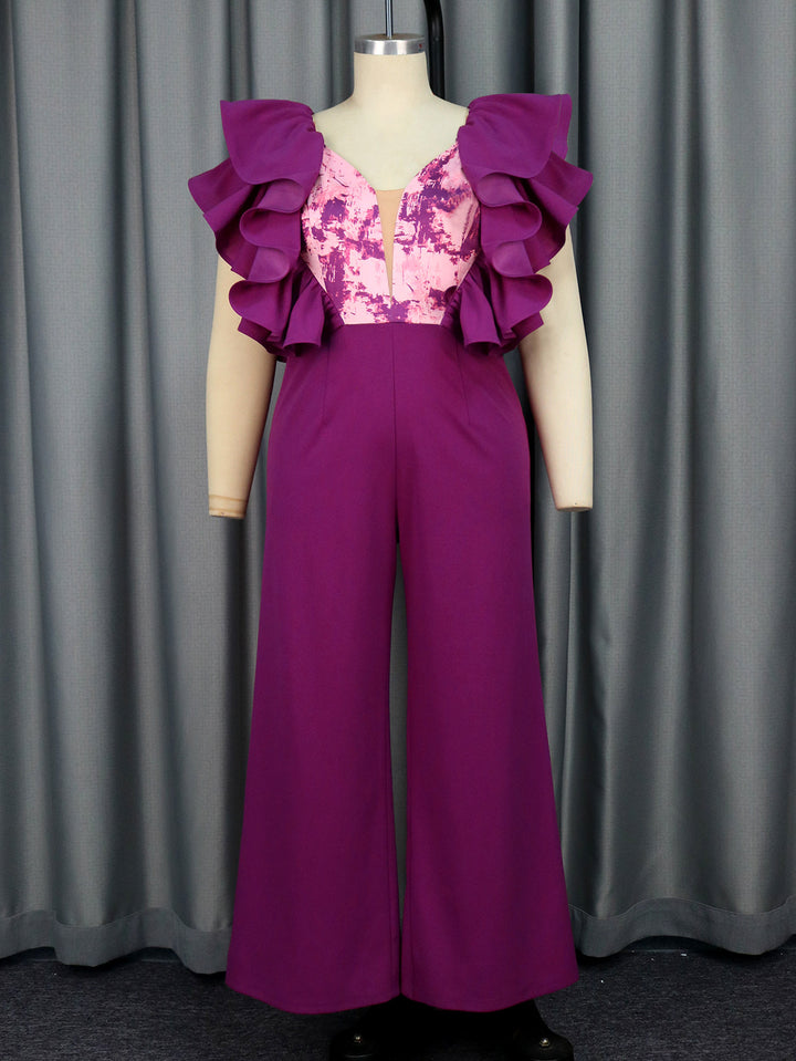 Damen eleganter Jumpsuit mit voluminösen Rüschendetails Drune