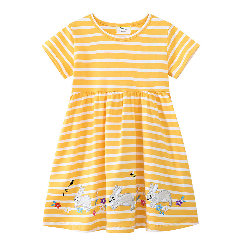 Mädchen Freizeitkleid mit gestreiftem Design und zauberhaften Hasen-Applikationen Drune