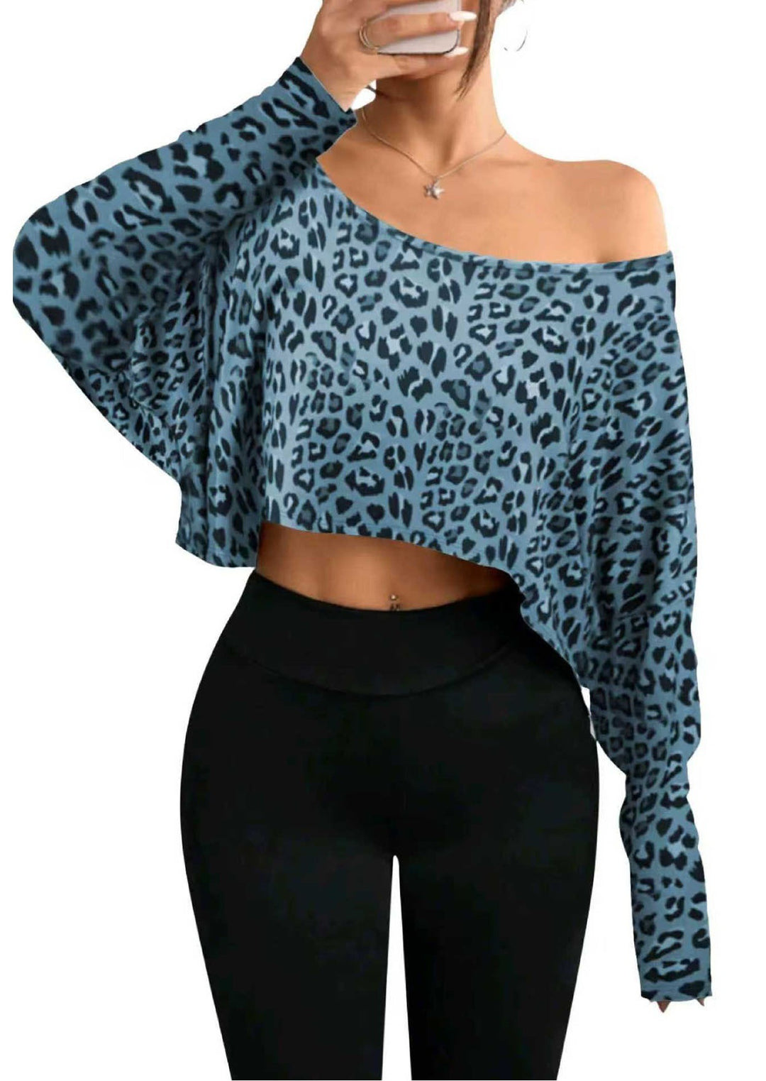 Damen Cropped Sweater mit lässigem Leopardenmuster Drune