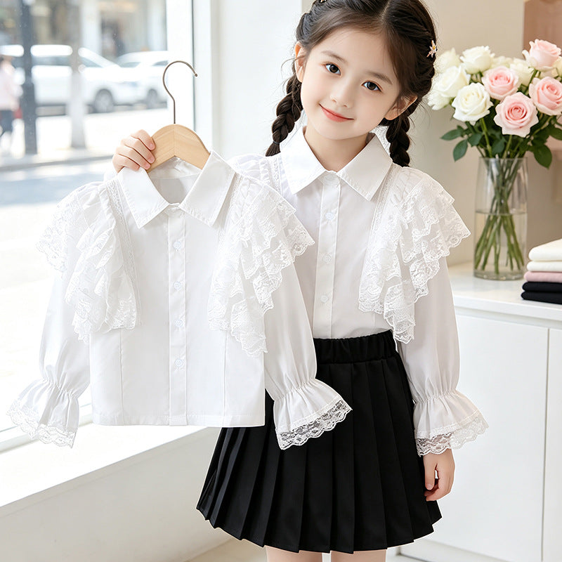 Mädchen Bluse mit luftigem Spitzenbesatz und Rüschendetails Drune