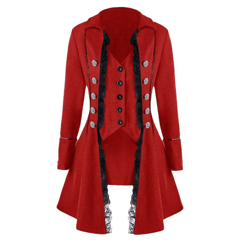 Damen eleganter Trachtenmantel mit filigranen Spitzeinsätzen und edlen Knopfdetails Drune