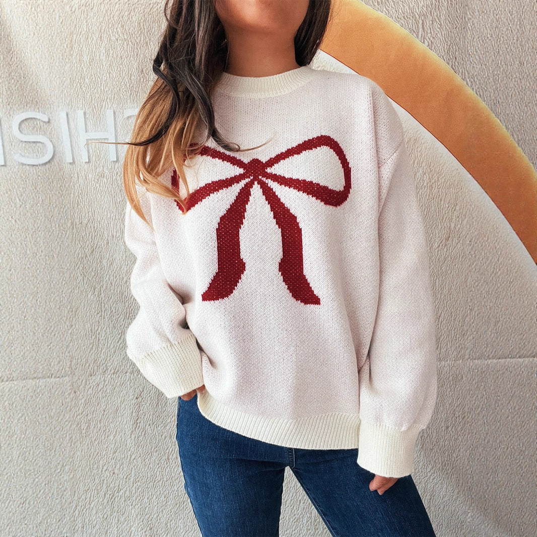 Damen kuscheliger Pullover mit verspieltem Schleifenmuster Drune