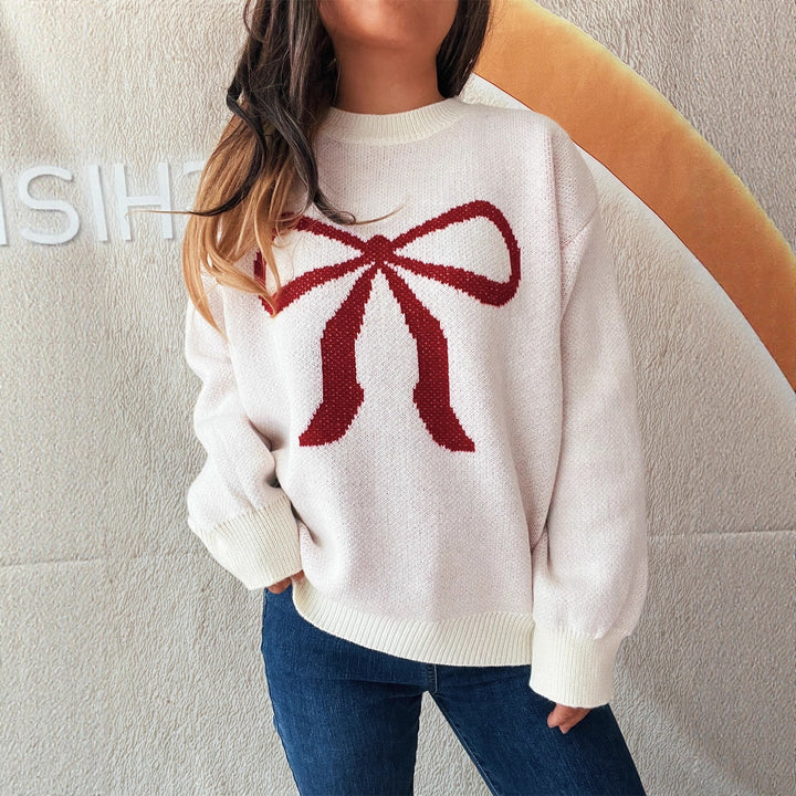 Damen kuscheliger Pullover mit verspieltem Schleifenmuster Drune
