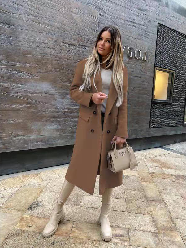 Damen Eleganter und zeitloser Wool Coat mit Doppelreiher Drune