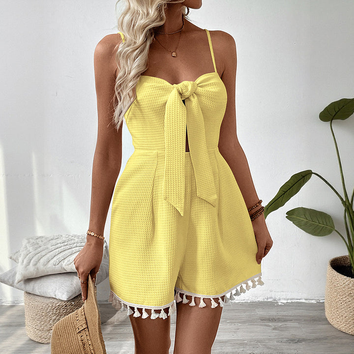 Damen lässiger Jumpsuit mit Schleifenmuster und lockerem Schnitt Drune