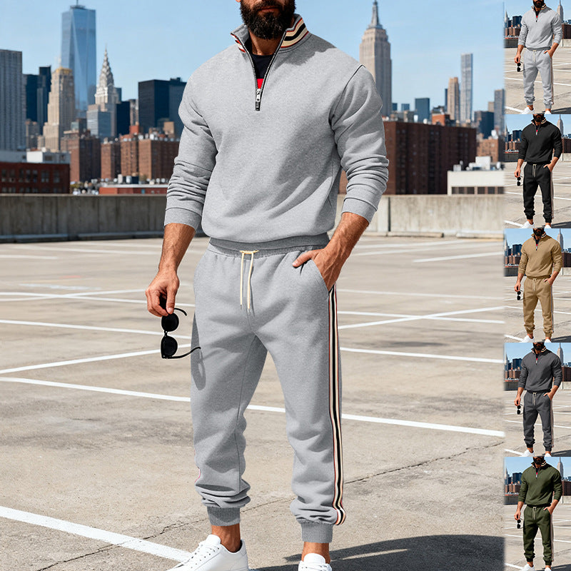 Herren nan stylisches Jogginganzug-Set mit Halbzip, gestreiften Seitenstreifen und konischer Joggerhose Drune