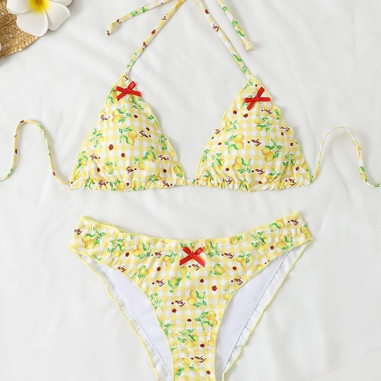 Damen Triangel-Bikini mit floralem Muster und Rüschendetails Drune