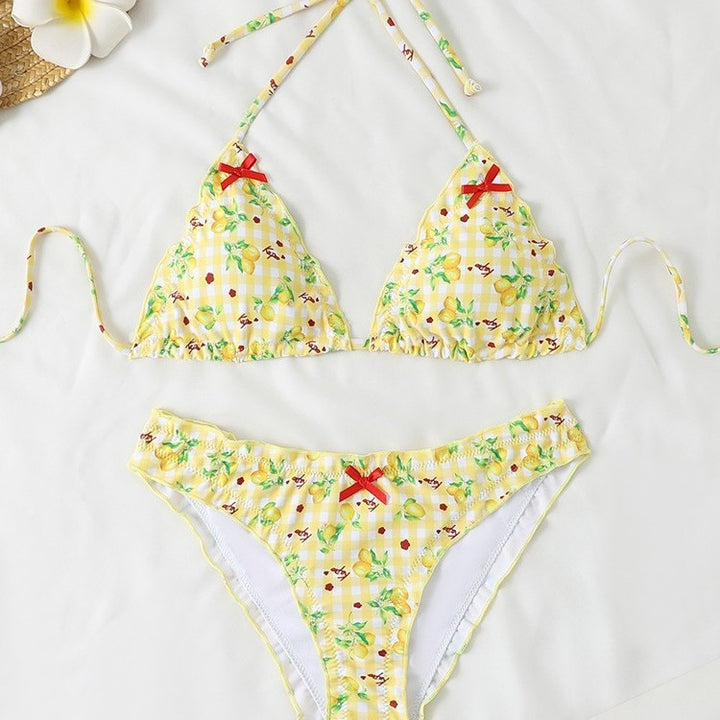 Damen Triangel-Bikini mit floralem Muster und Rüschendetails Drune