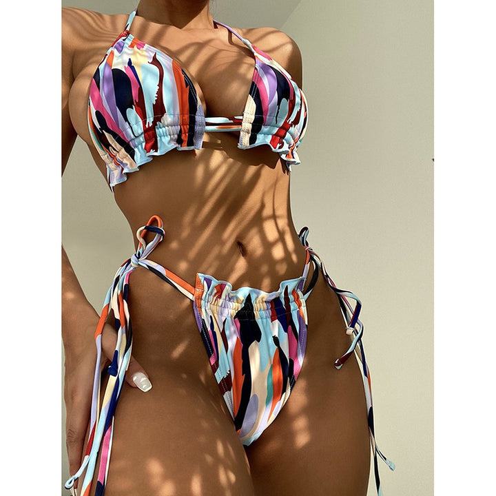 Damen Triangel-Bikini mit doppeltem Rüschendesign und verstellbarem Bindeband Drune