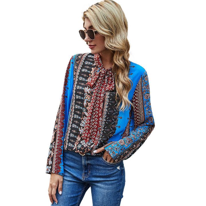 Damen Bluse mit Rüschendetails und kontrastierenden Mustern Drune