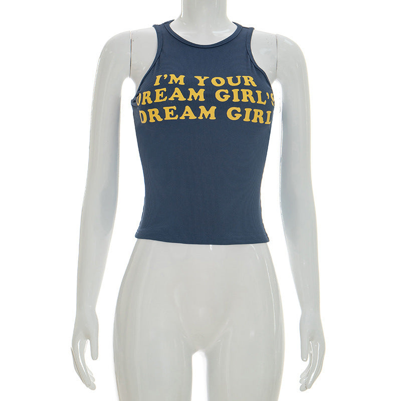 Damen Figurbetontes Crop-Top mit kreativem Schriftzug Drune