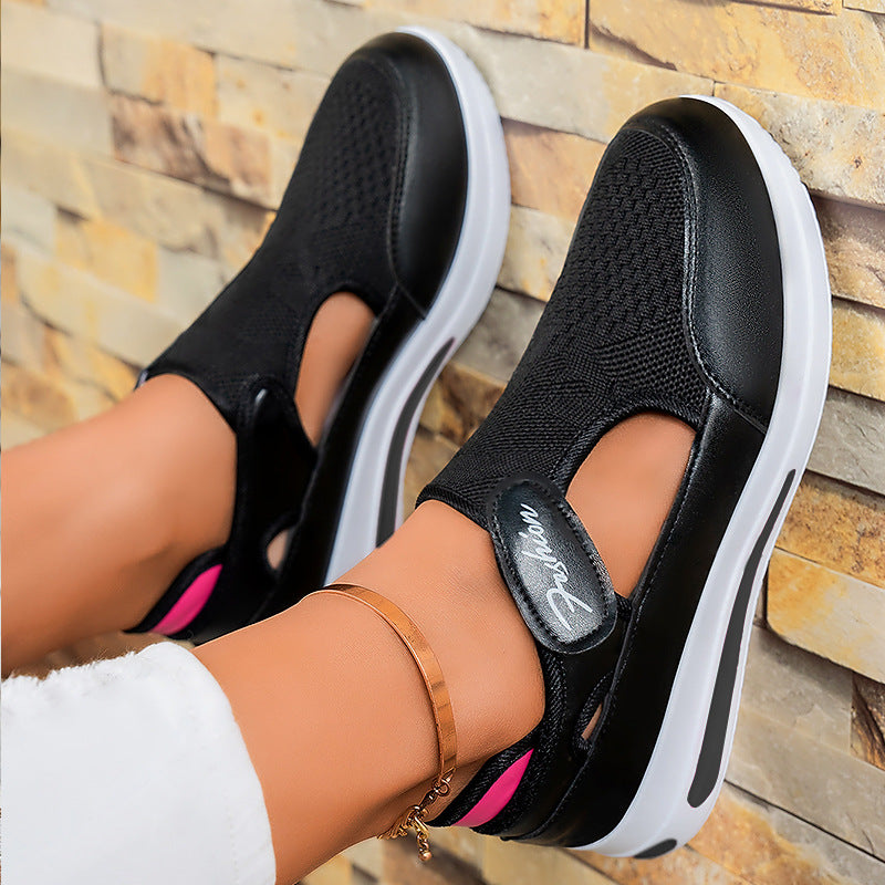 Damen nan ergonomischer Mary-Jane Schlupfsneaker aus 3D-Strick mit Klettverschluss und stoßdämpfender Plateau-Laufsohle Drune