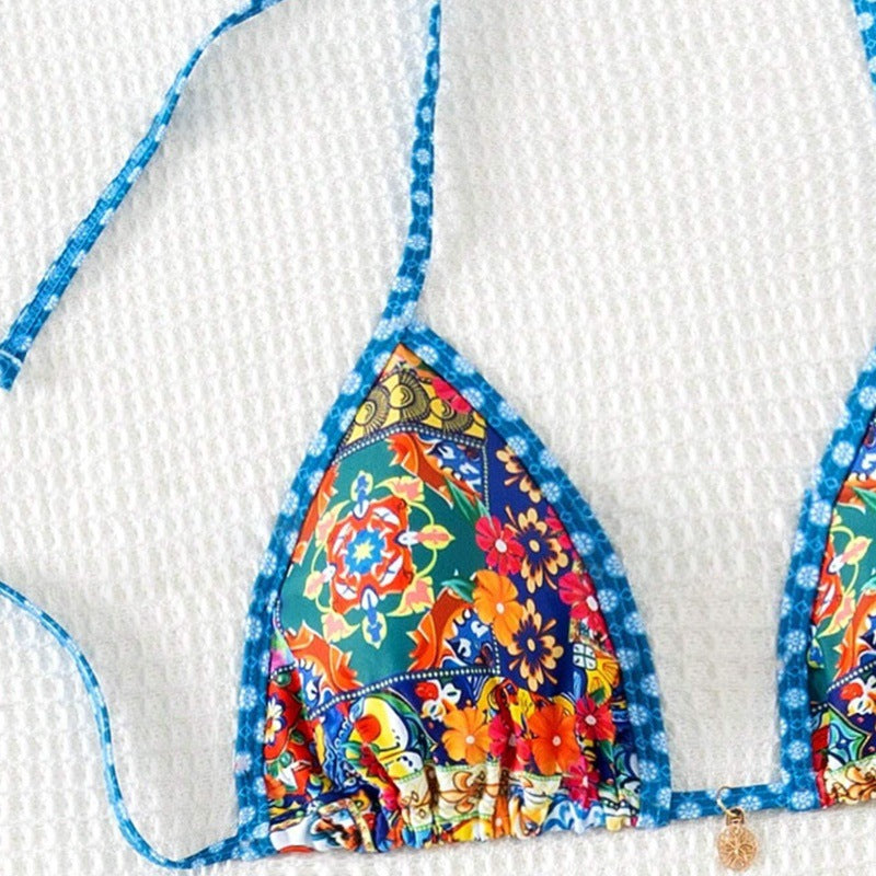 Damen Triangel-Bikini mit floralem Design und verstellbaren Bändern Drune